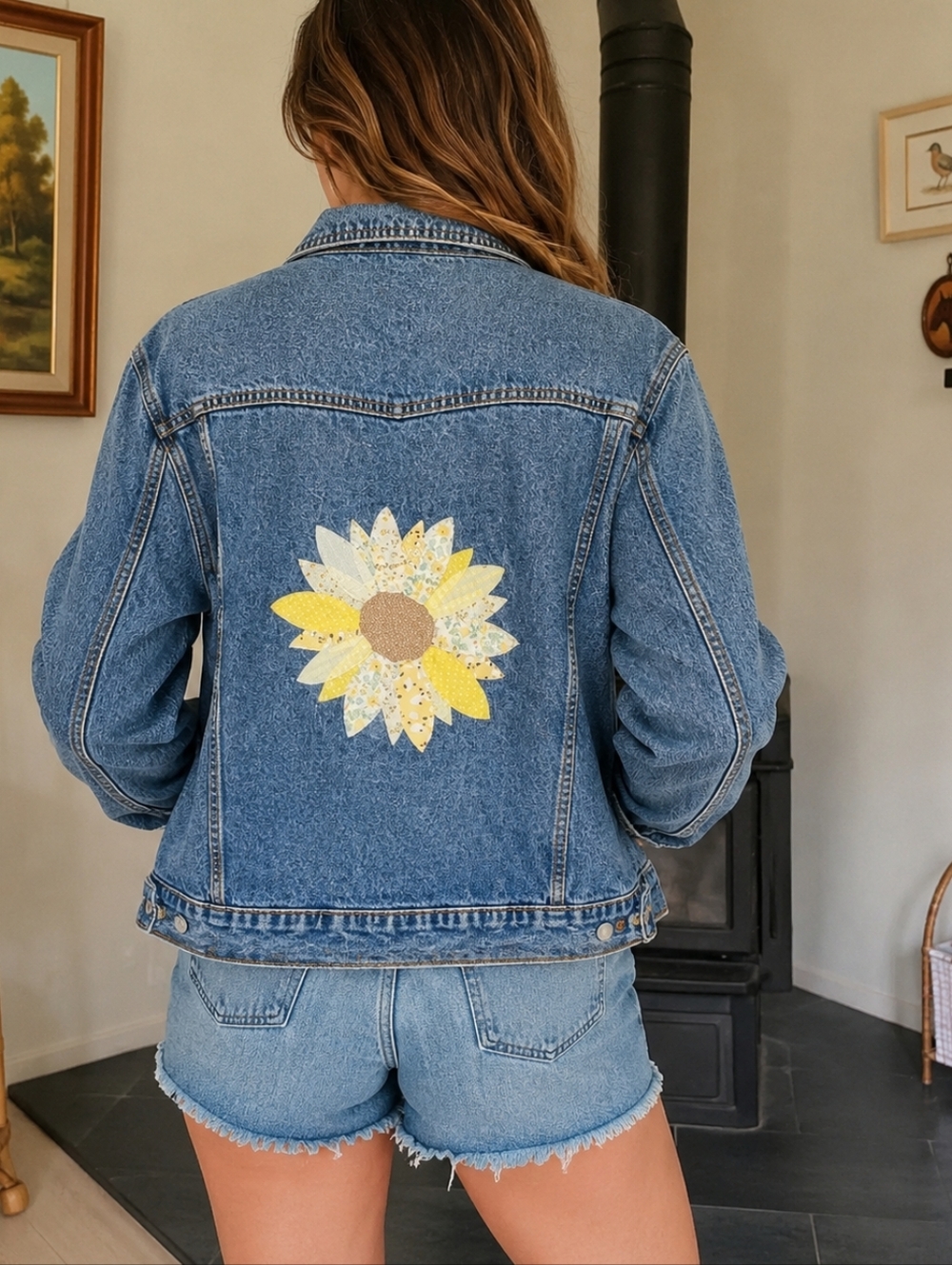 Reworked Patchwork Sunflower Denim Jacket
